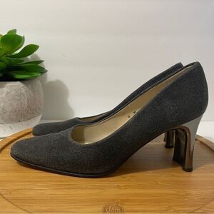 Etienne Aigner Grey Flannel Pumps Women’s 8 Vintage Silver Metallic Block Heel